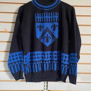 Vintage Brunny Black Blue Crest Shield Knit Sweater Mens XL 80's